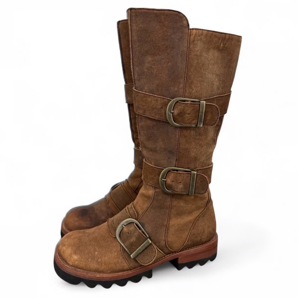 Jim Barnier Three Buckle Boots Women's 6 Brown Leather Boho Biker Free People